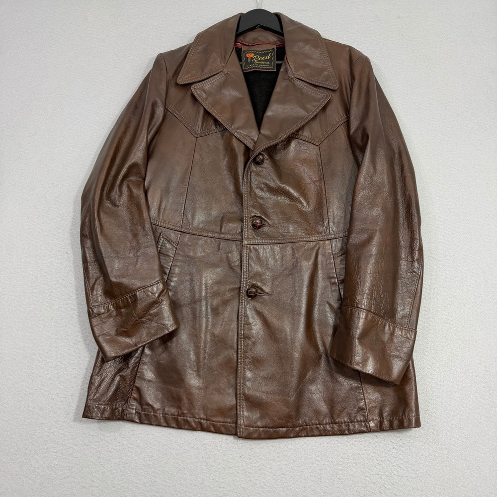 Vintage Reed Sportswear Jacket Men's 40 Brown Leather Coat Vintage 70s Western